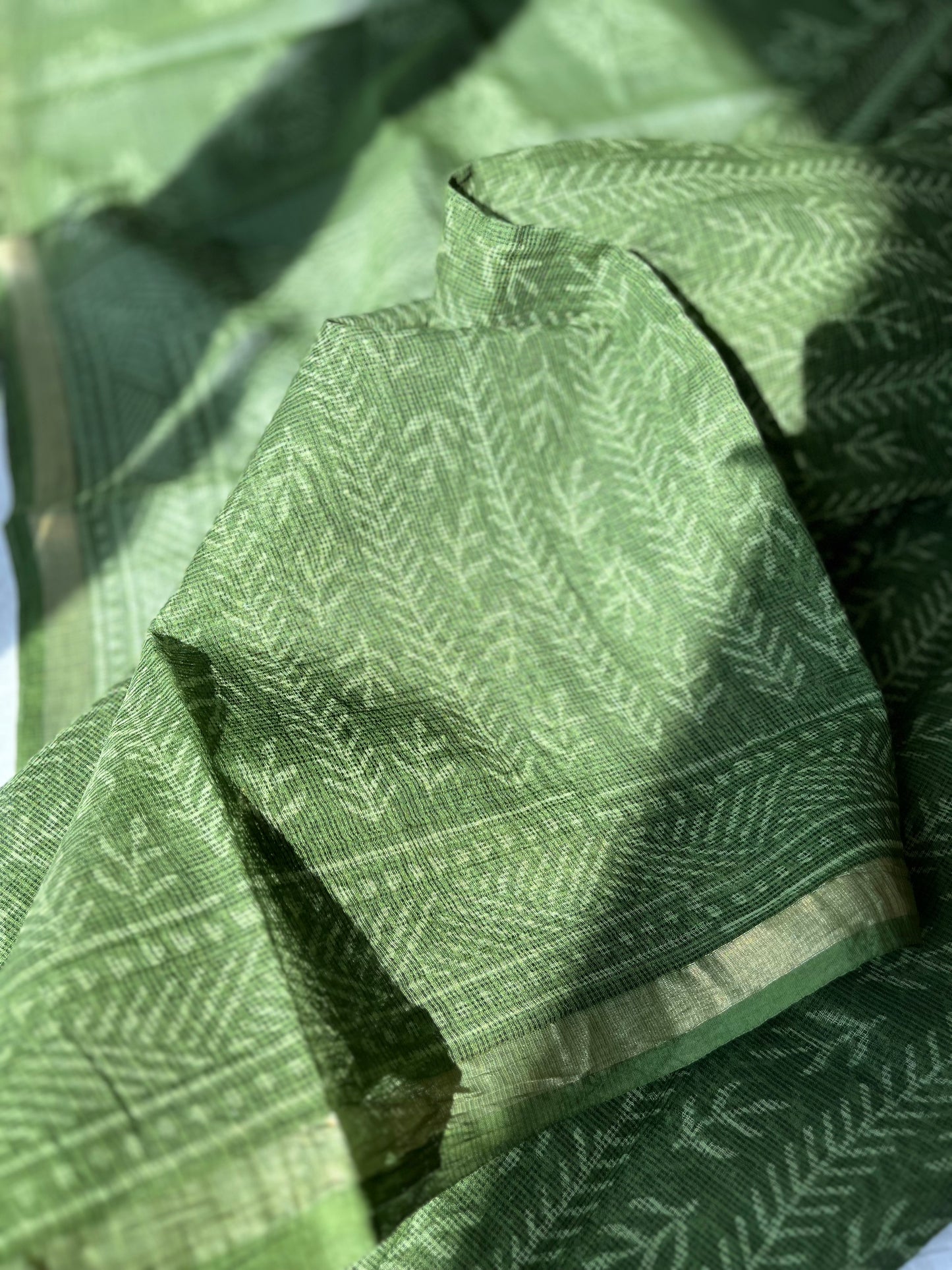 Stripes in Olive Green Bagru Kota Doriya Saree