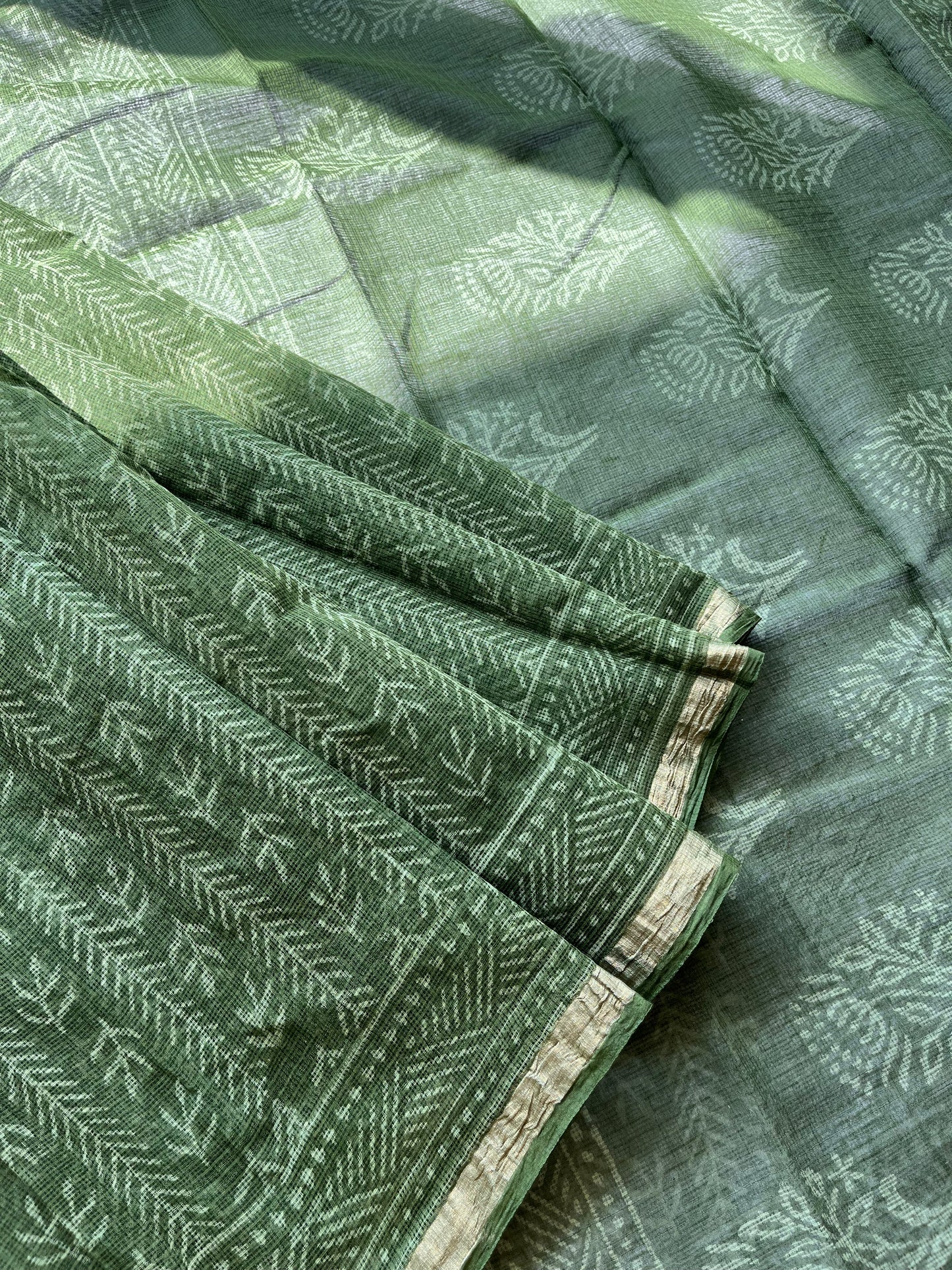 Stripes in Olive Green Bagru Kota Doriya Saree