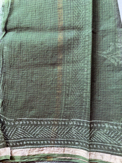Stripes in Olive Green Bagru Kota Doriya Saree