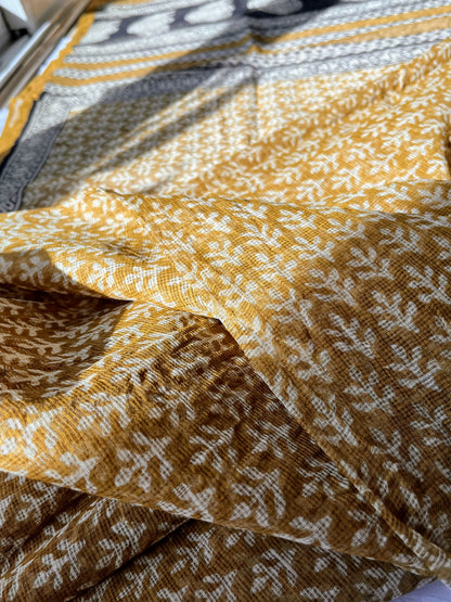 Mustard and Black Bagru Kota Doriya Saree