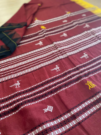 Red Kotpad Saree with Ganga Jamuna Borders