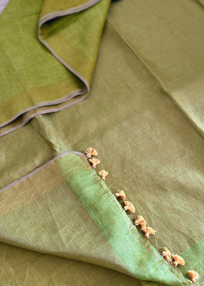 Green and Gold Linen Tissue Saree