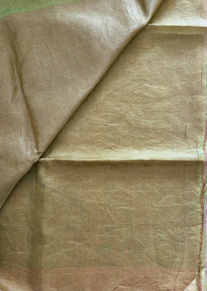Green and Gold Linen Tissue Saree