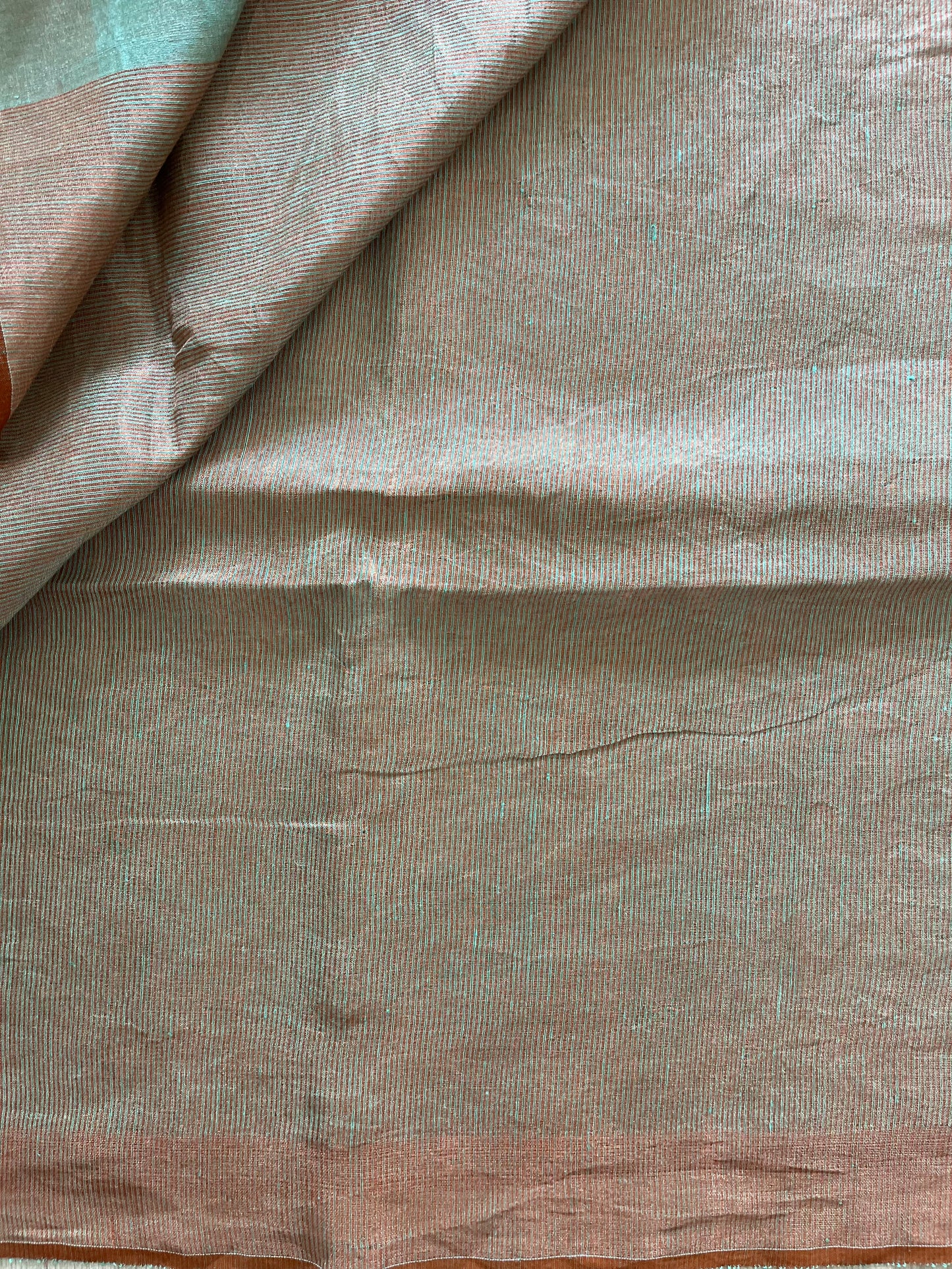 Teal and Bronze Linen Tissue Saree