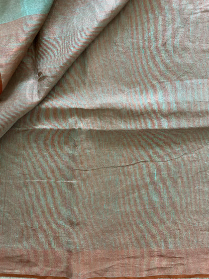 Teal and Bronze Linen Tissue Saree