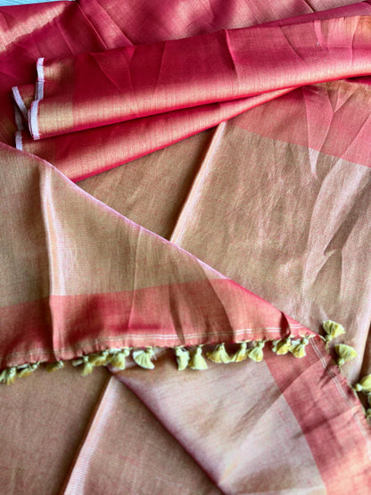 Sunset Orange Linen Tissue Saree