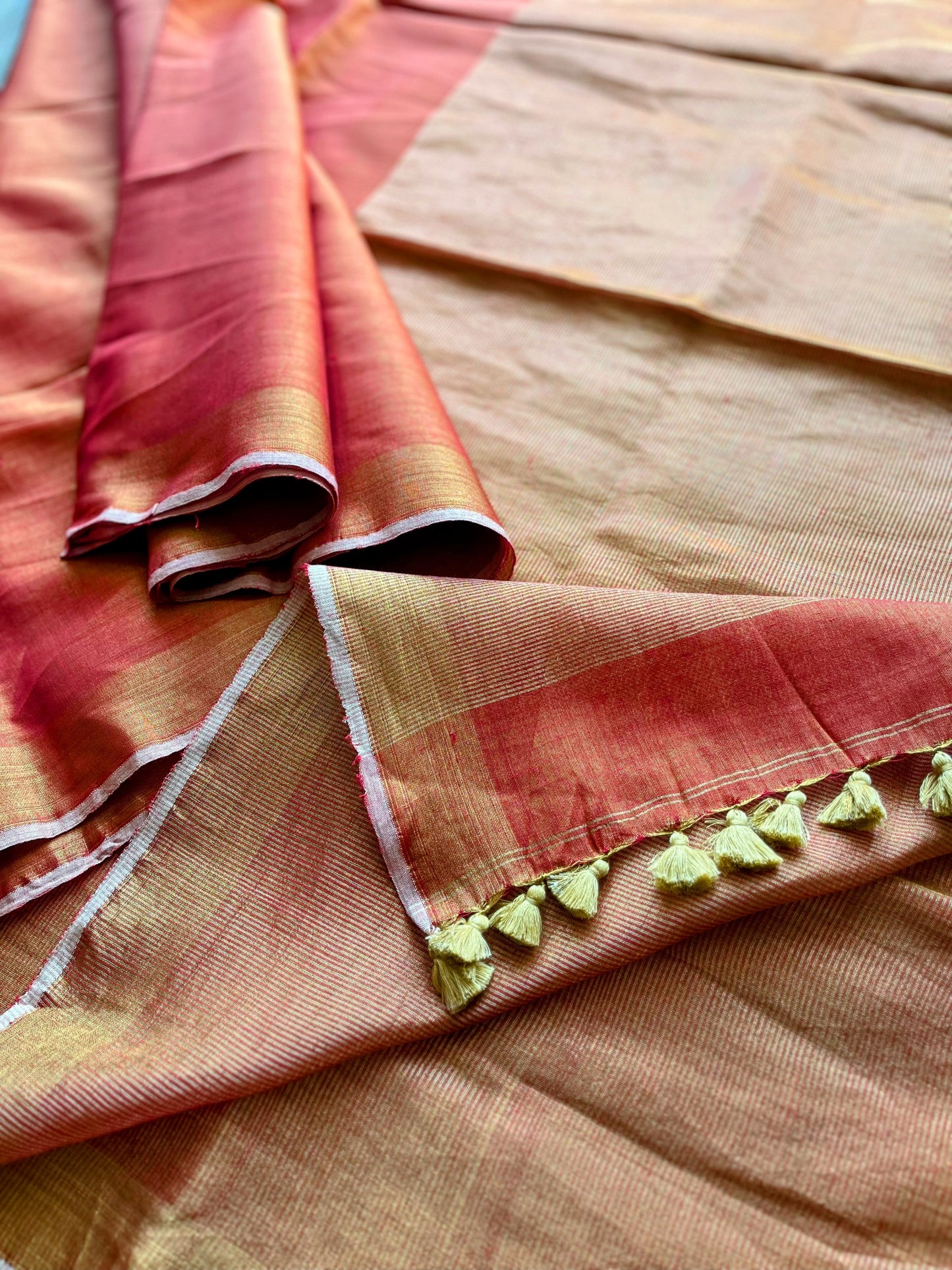 Sunset Orange Linen Tissue Saree