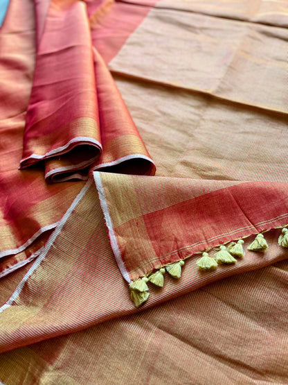 Sunset Orange Linen Tissue Saree