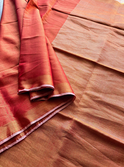 Sunset Orange Linen Tissue Saree