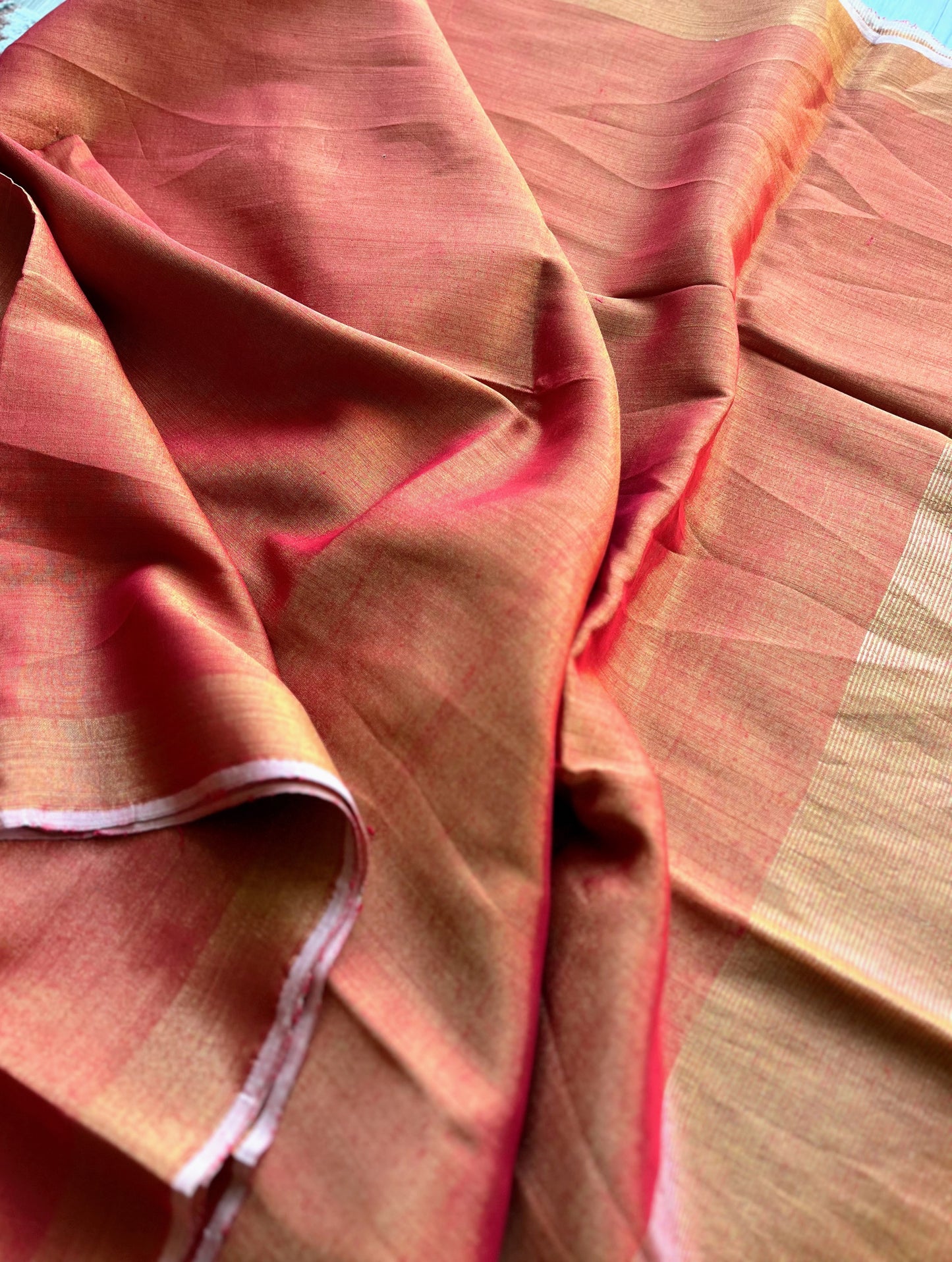 Sunset Orange Linen Tissue Saree