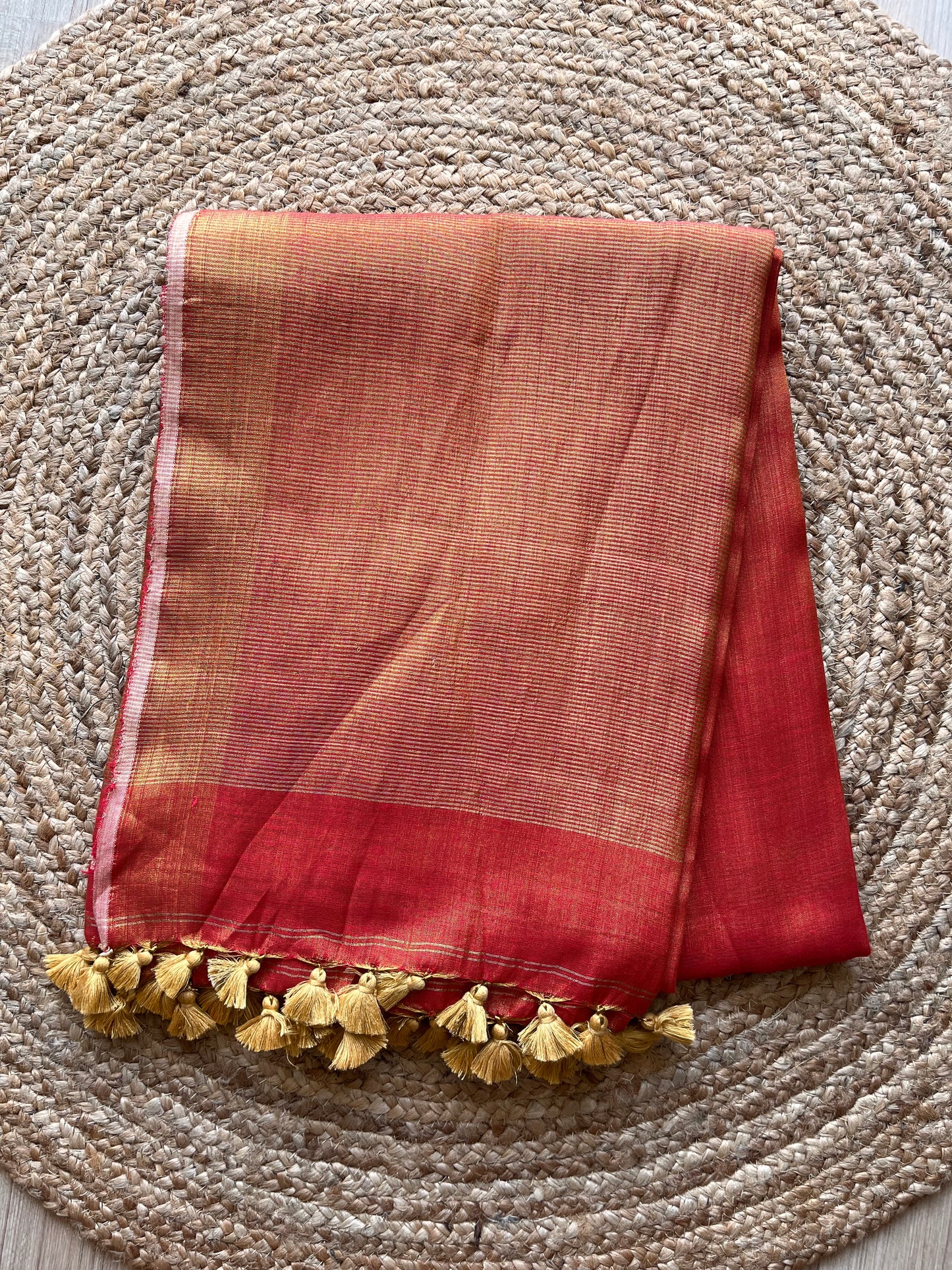 Sunset Orange Linen Tissue Saree