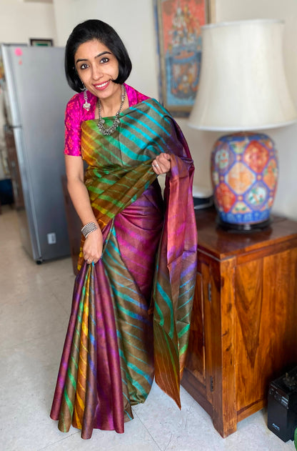 Jaggery Brown Leheriya Saree on Tussar Silk