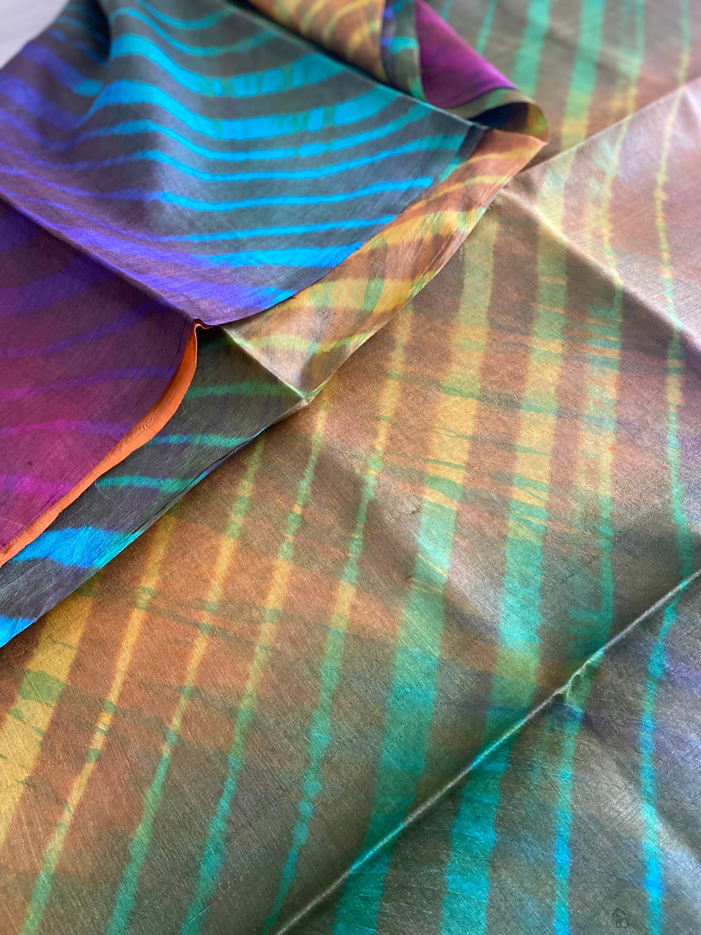 Jaggery Brown Leheriya Saree on Tussar Silk