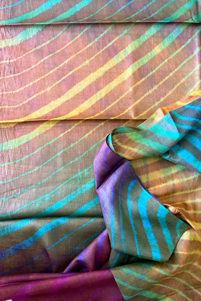 Jaggery Brown Leheriya Saree on Tussar Silk