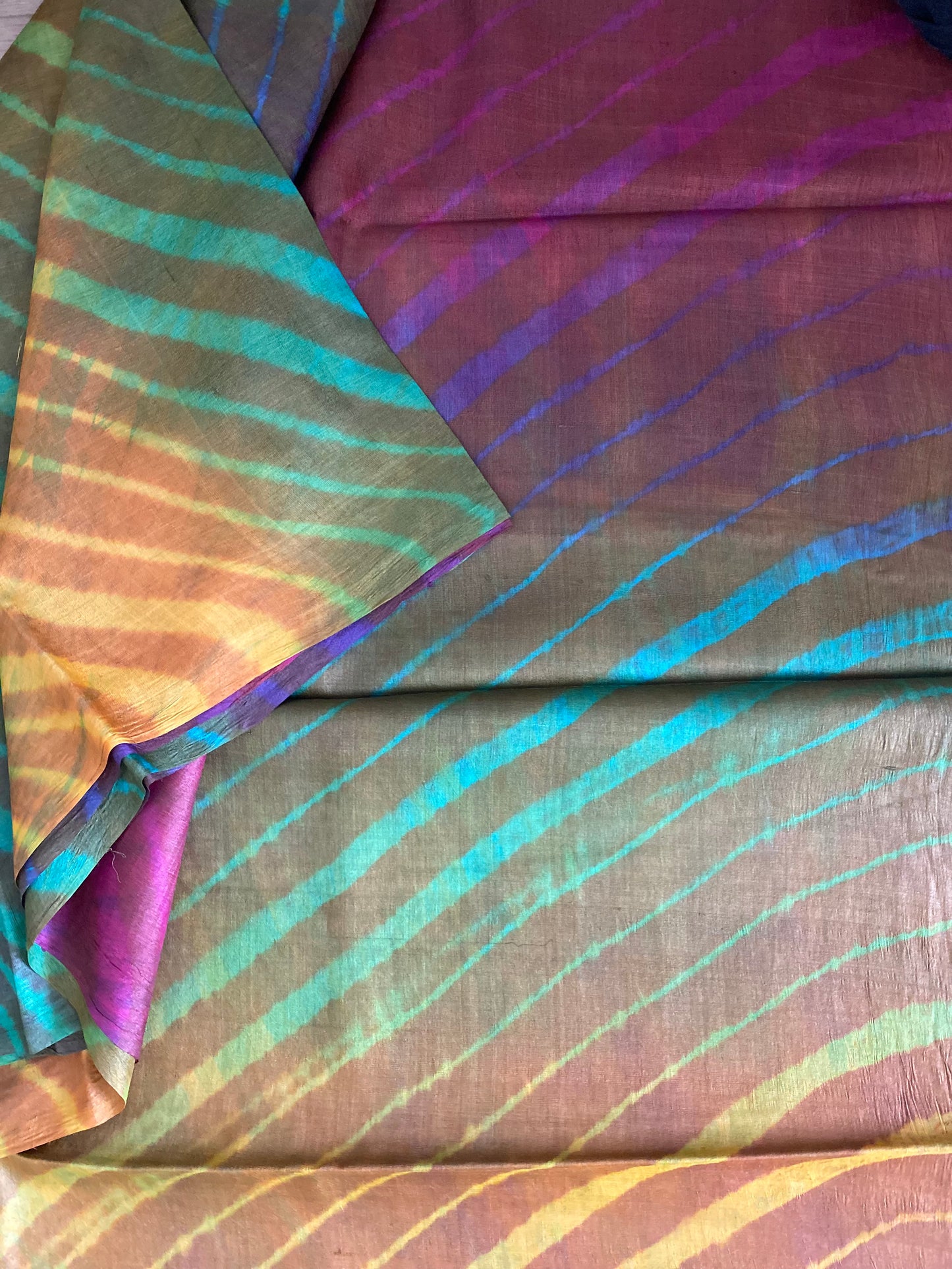Jaggery Brown Leheriya Saree on Tussar Silk