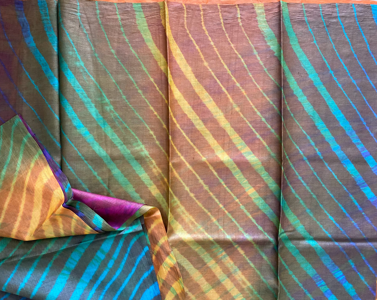Jaggery Brown Leheriya Saree on Tussar Silk