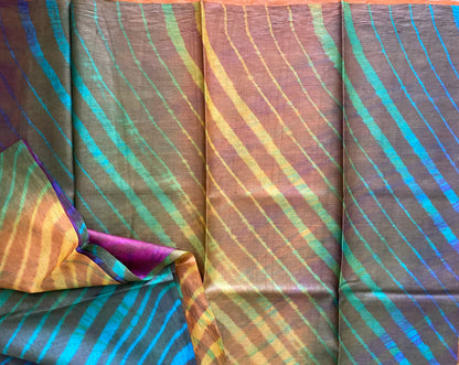 Jaggery Brown Leheriya Saree on Tussar Silk