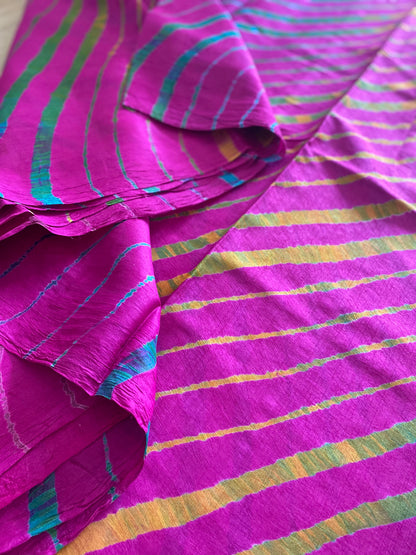 Fuchsia Leheriya Saree on Tussar Silk