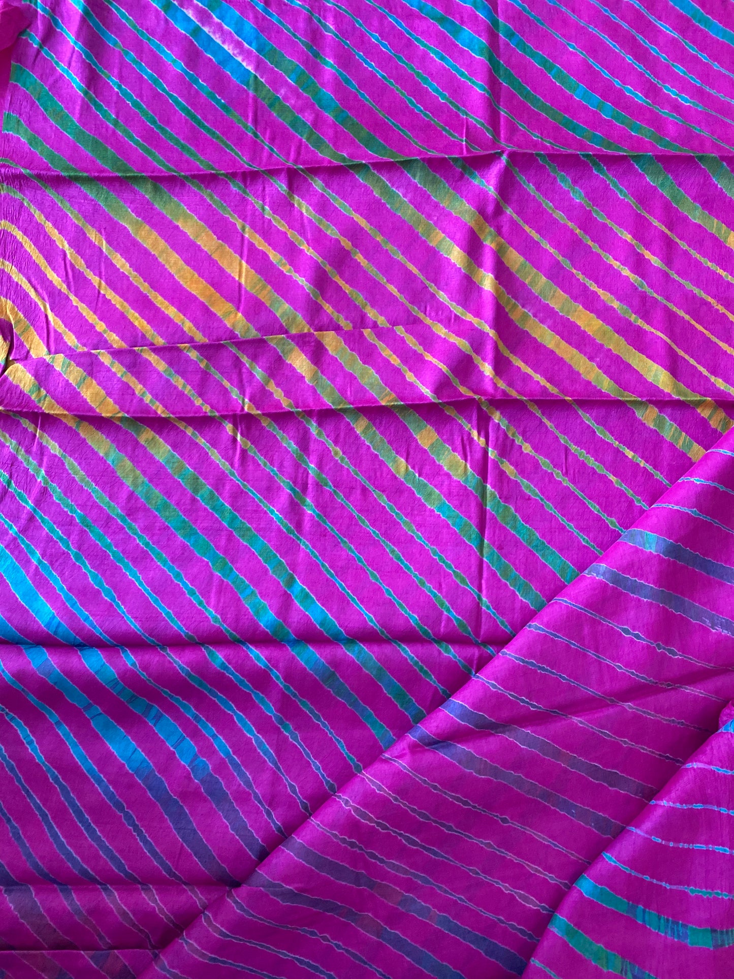 Fuchsia Leheriya Saree on Tussar Silk