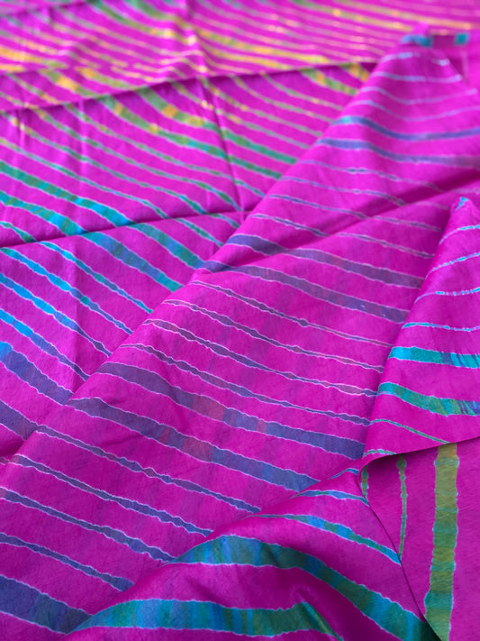 Fuchsia Leheriya Saree on Tussar Silk