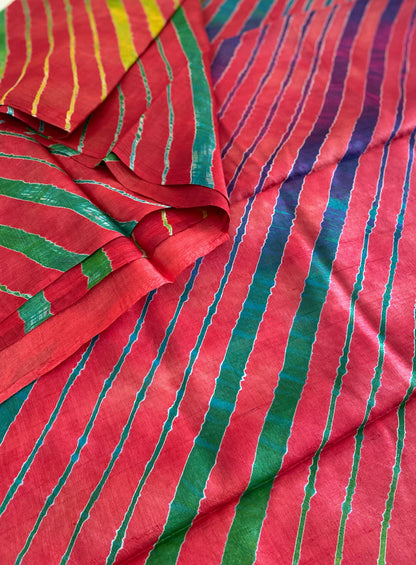 Red Leheriya Saree on Tussar Silk