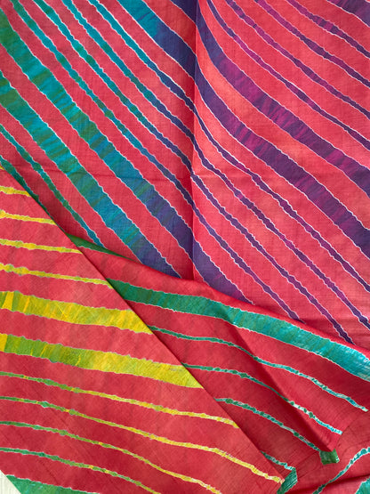 Red Leheriya Saree on Tussar Silk