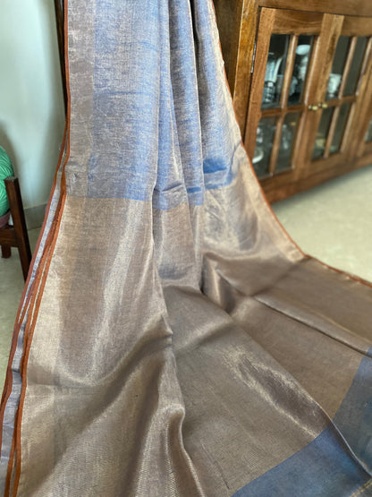 Shimmering Blue Silver Linen Tissue Saree