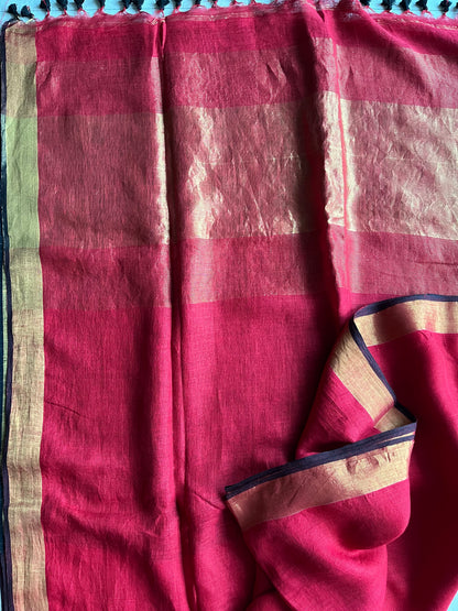 Chilli Red and Black Linen Saree