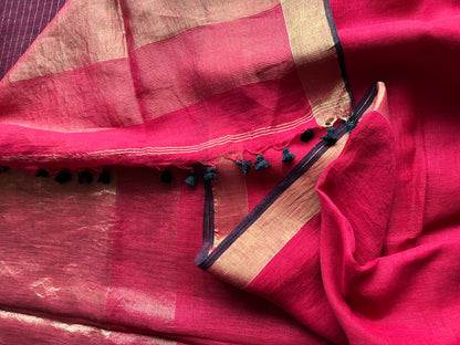 Chilli Red and Black Linen Saree