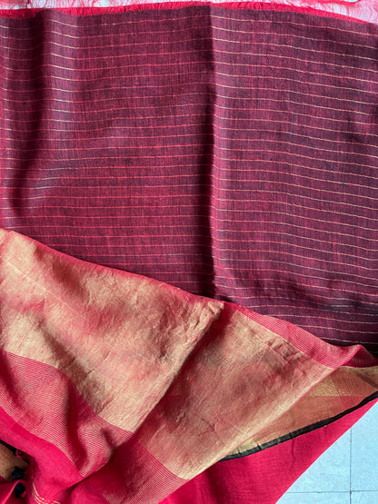 Chilli Red and Black Linen Saree