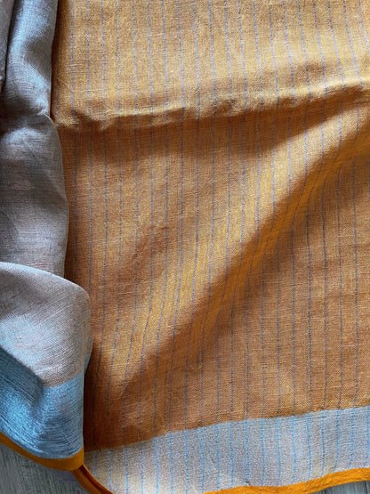 Shimmering Blue Silver Linen Tissue Saree