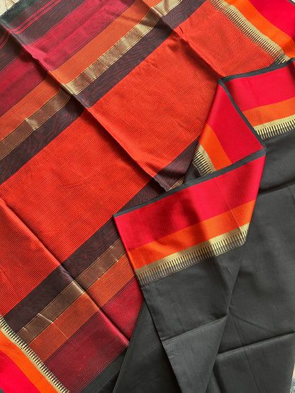 Vibrant Black Double Border Maheshwari Saree