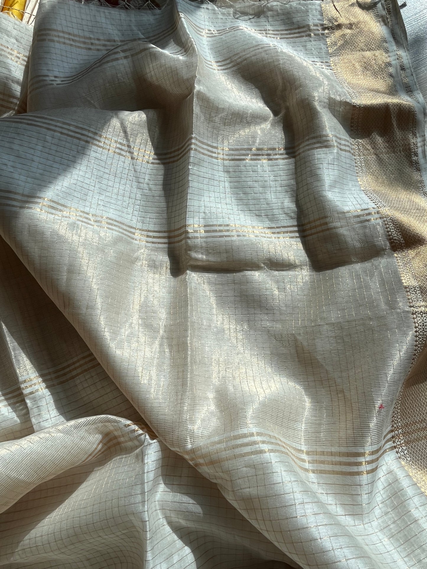Cream and Gold Checks Maheshwari Saree