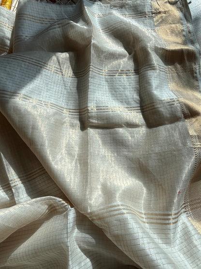 Cream and Gold Checks Maheshwari Saree