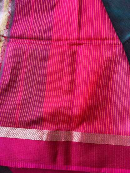 Forest Green Maheshwari with Ganga Jamuna Border and Kosa Pallu