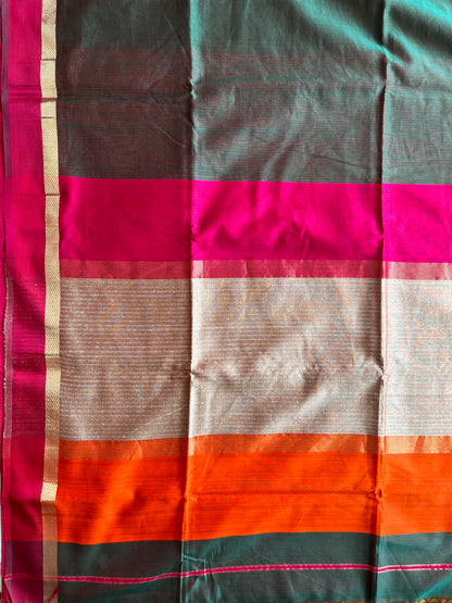 Forest Green Maheshwari with Ganga Jamuna Border and Kosa Pallu