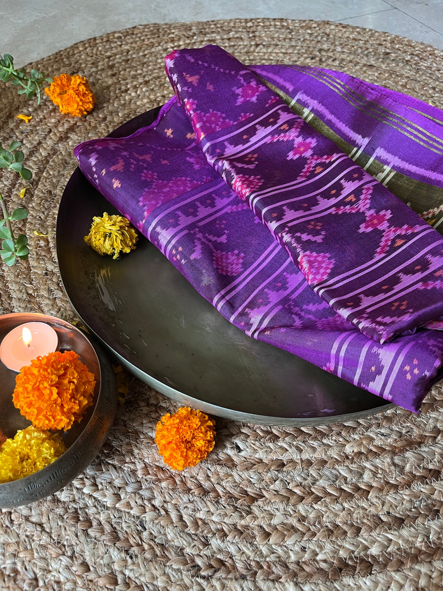 Deep Purple Rajkot Single Ikat Patola Mulberry Silk Saree
