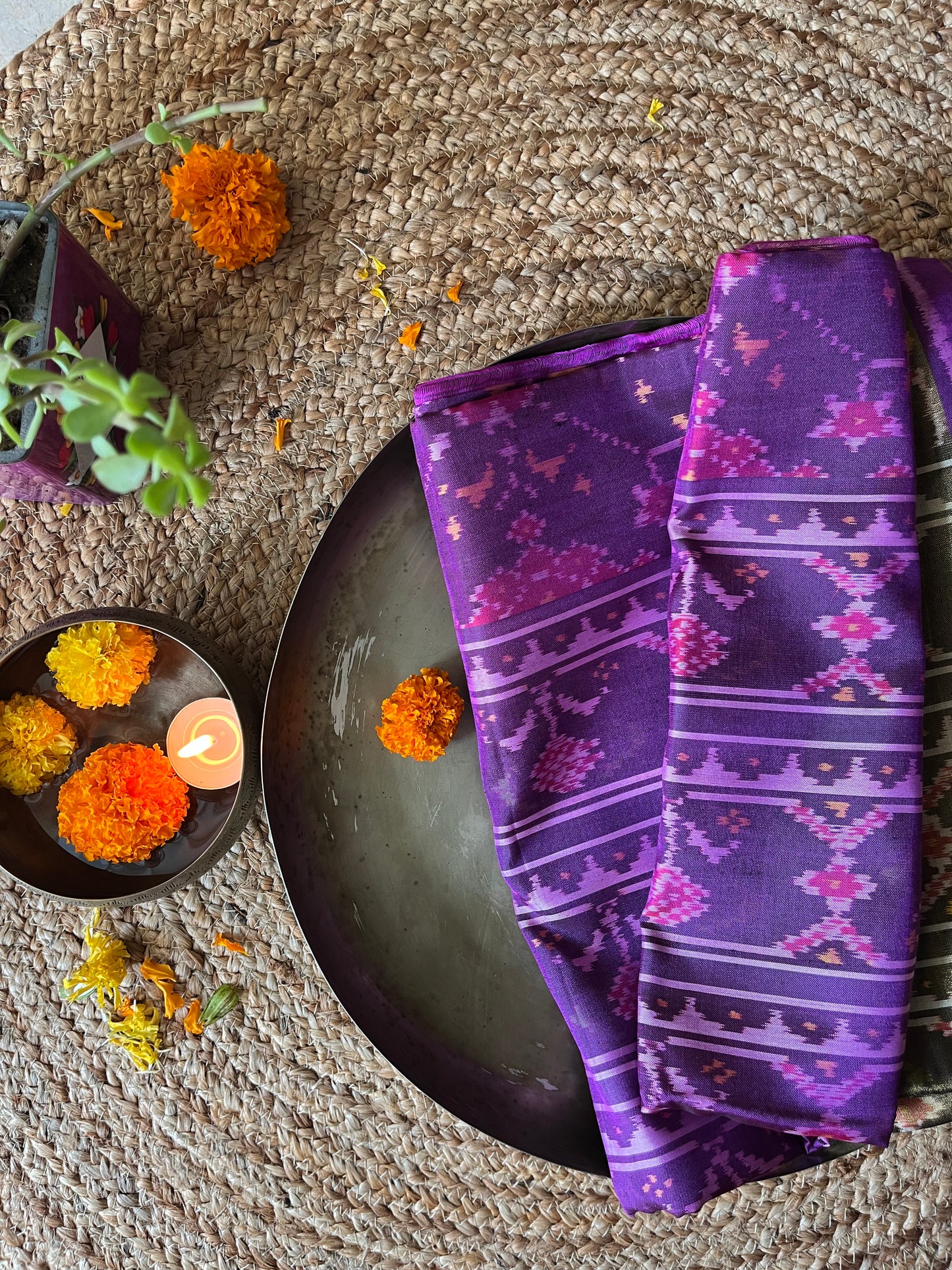 Deep Purple Rajkot Single Ikat Patola Mulberry Silk Saree