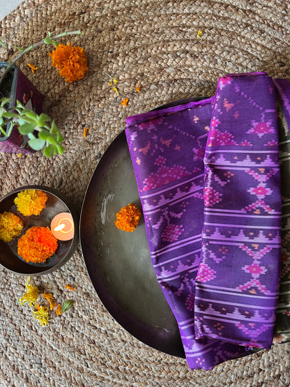 Deep Purple Rajkot Single Ikat Patola Mulberry Silk Saree