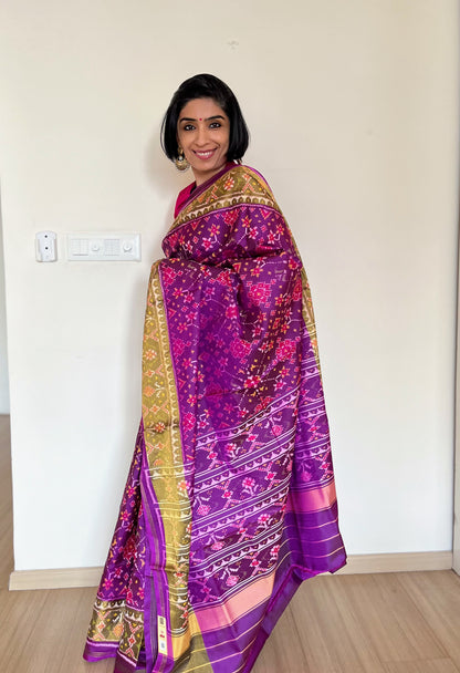 Deep Purple Rajkot Single Ikat Patola Mulberry Silk Saree