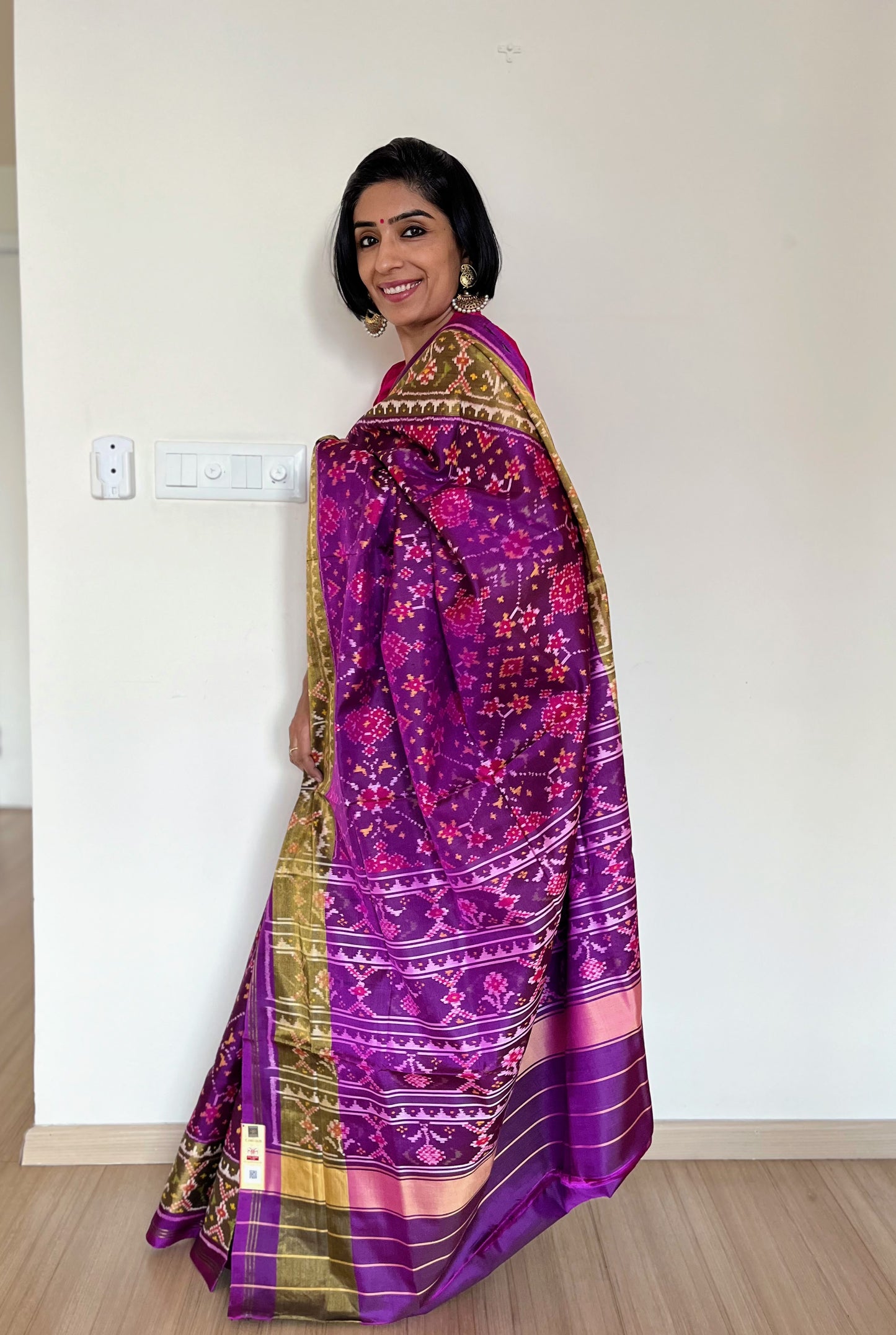 Deep Purple Rajkot Single Ikat Patola Mulberry Silk Saree
