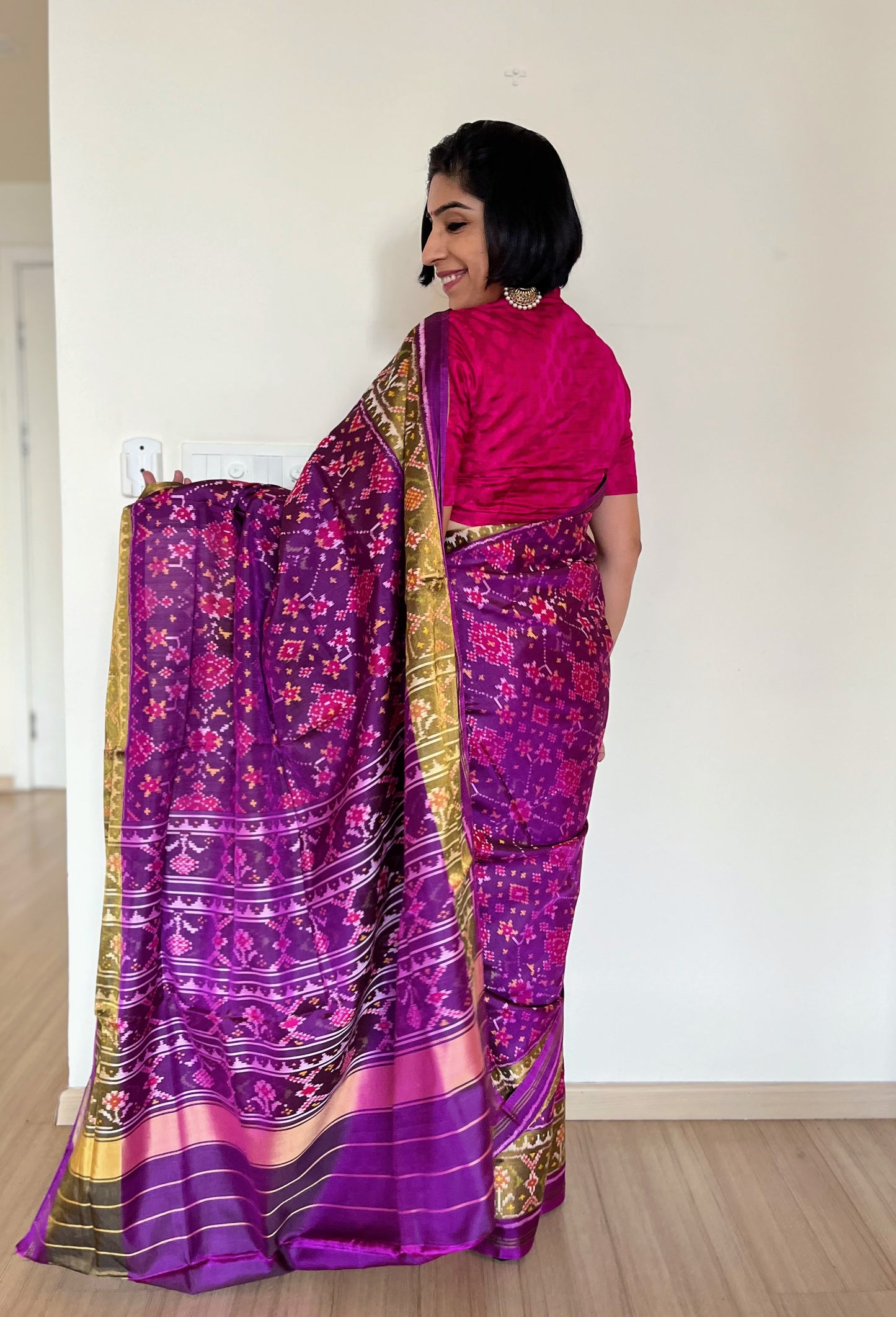 Deep Purple Rajkot Single Ikat Patola Mulberry Silk Saree
