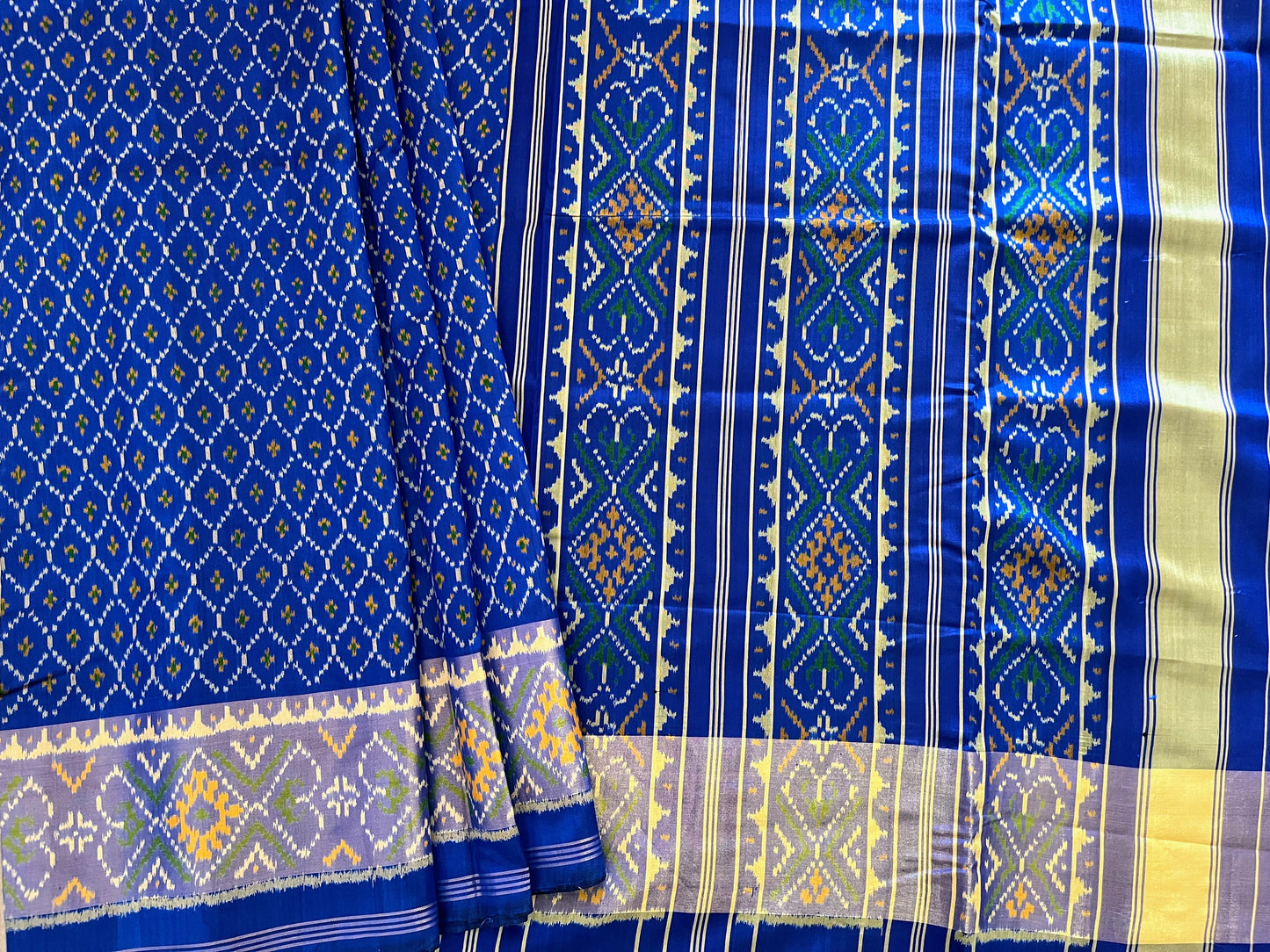 Magnetic Blue Rajkot Patola Single Ikat Mulberry Silk Saree