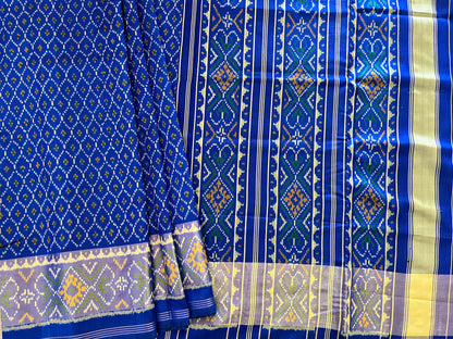 Magnetic Blue Rajkot Patola Single Ikat Mulberry Silk Saree