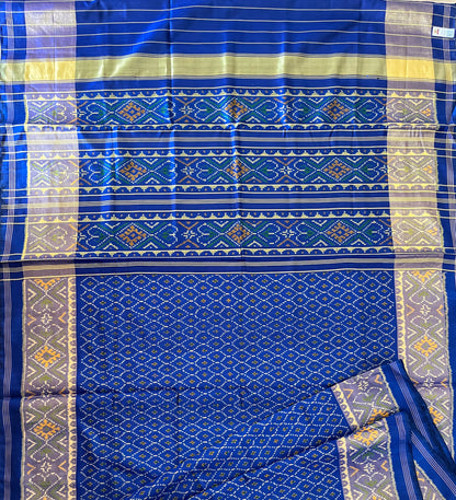 Magnetic Blue Rajkot Patola Single Ikat Mulberry Silk Saree