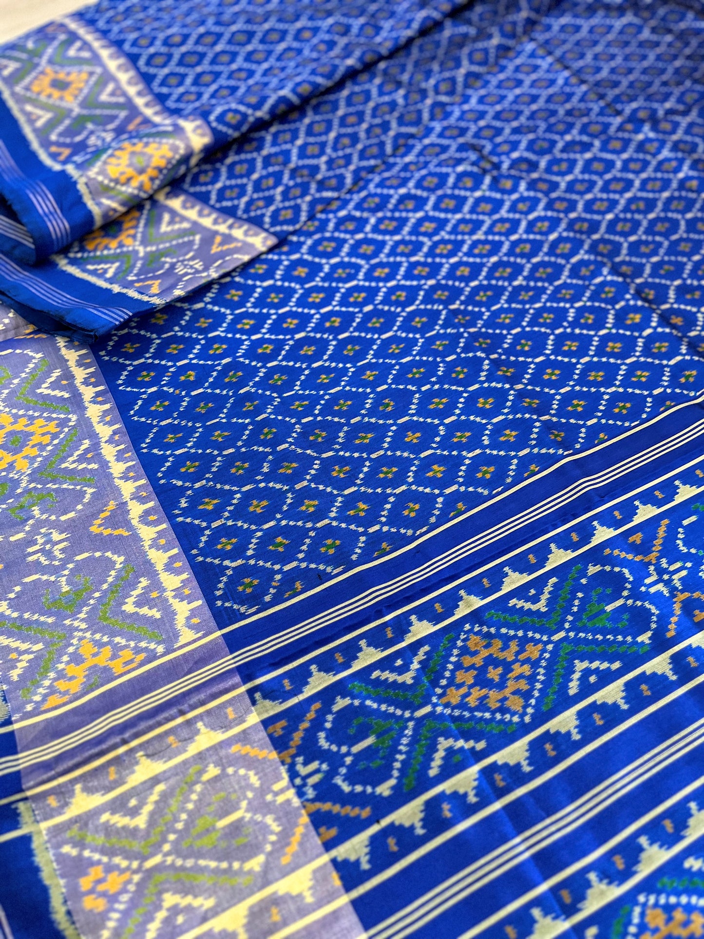 Magnetic Blue Rajkot Patola Single Ikat Mulberry Silk Saree