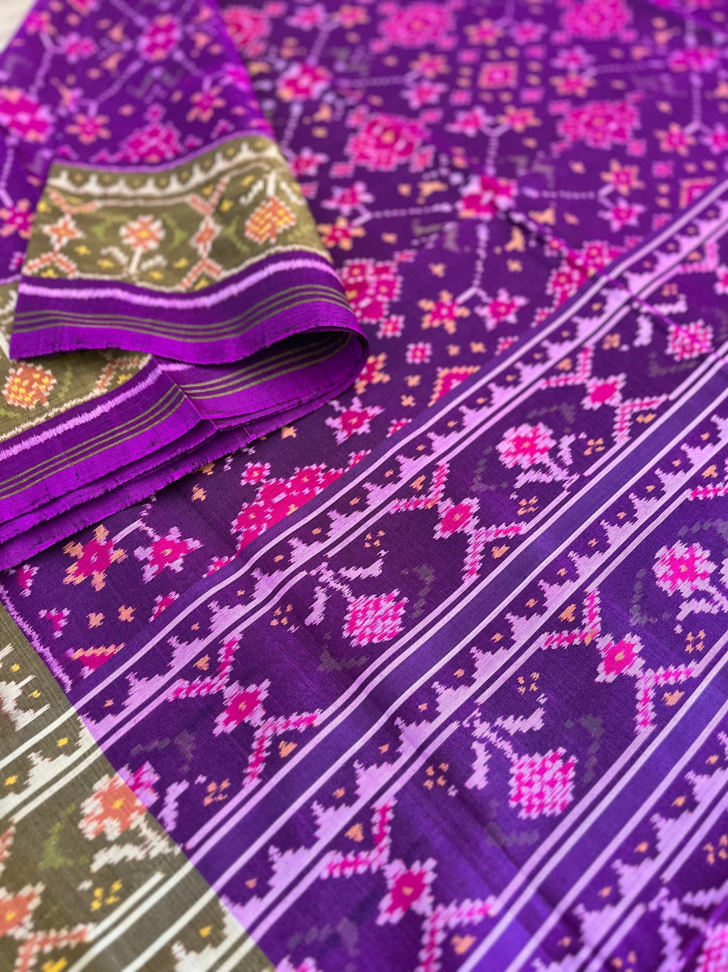 Deep Purple Rajkot Single Ikat Patola Mulberry Silk Saree