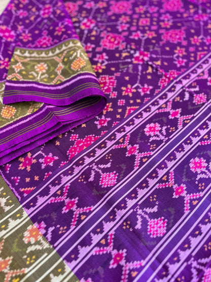 Deep Purple Rajkot Single Ikat Patola Mulberry Silk Saree