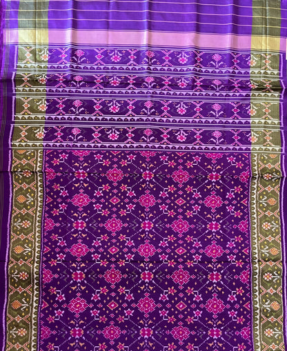 Deep Purple Rajkot Single Ikat Patola Mulberry Silk Saree