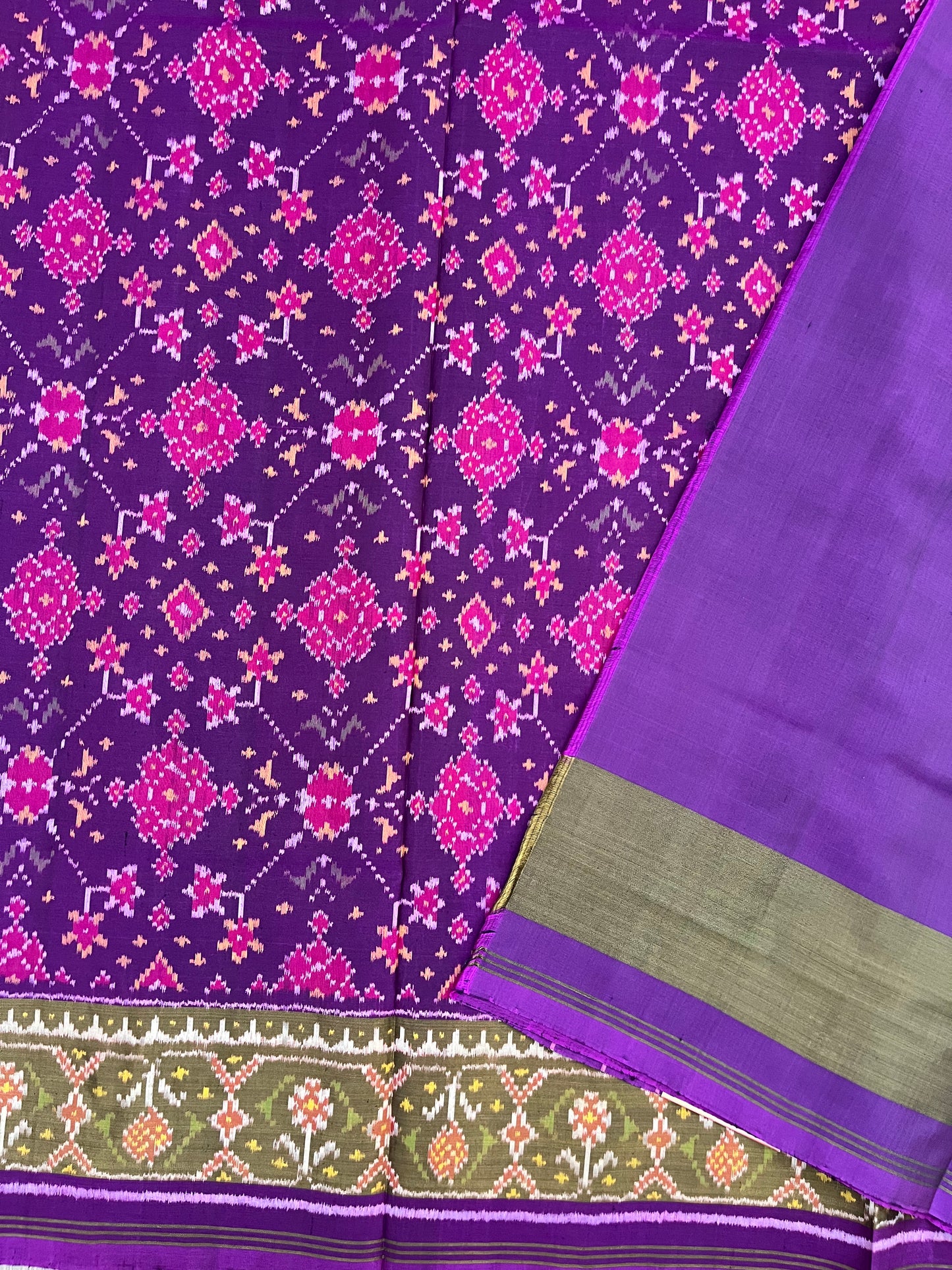 Deep Purple Rajkot Single Ikat Patola Mulberry Silk Saree